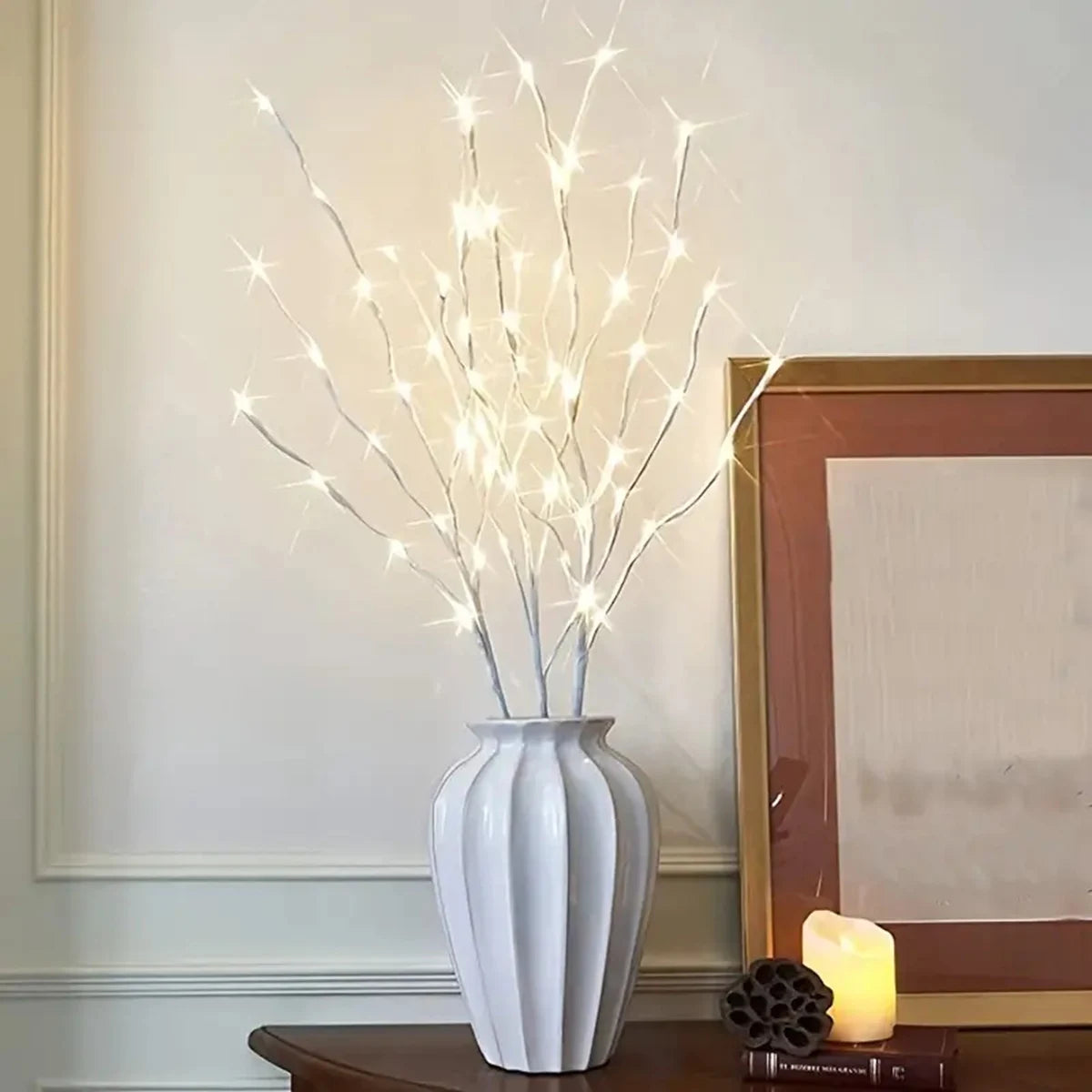 White Birch Branch Lights: 20 LED Fairy Willow for Home & Holiday Decor.