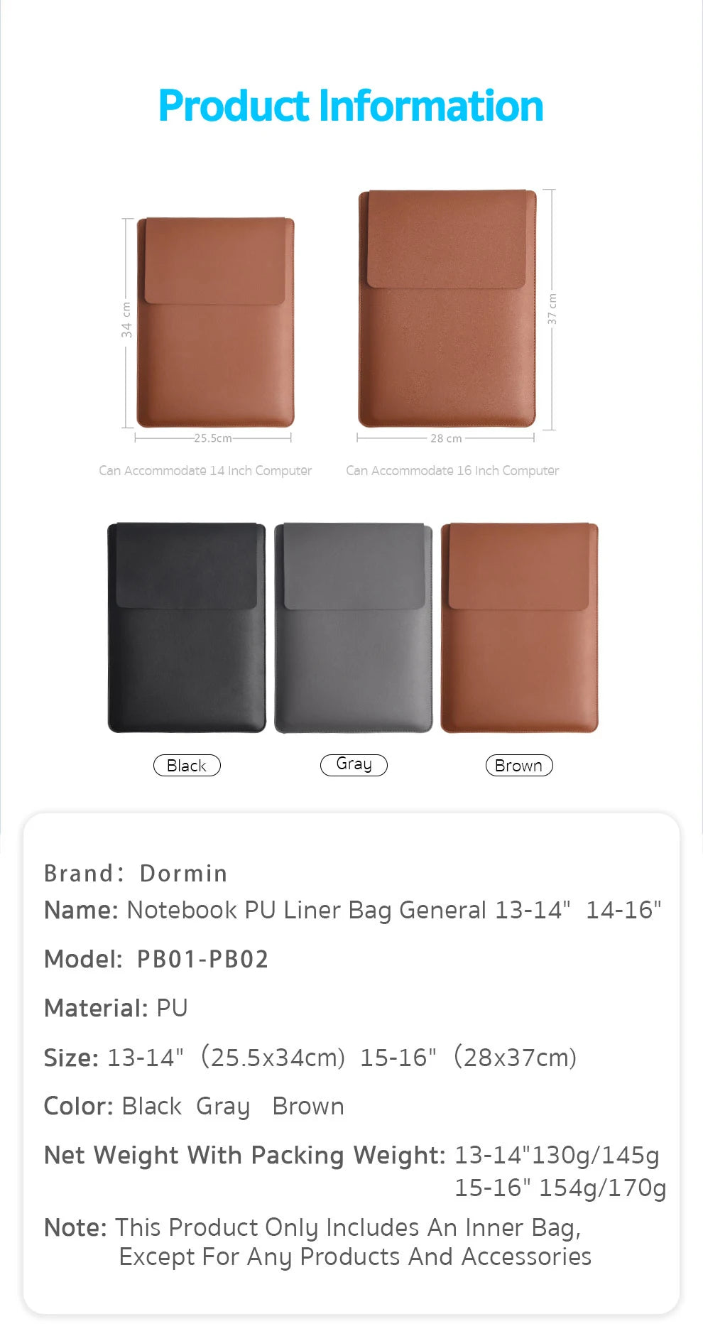 Dormin Laptop Sleeve Bag: Multi-Size Protection for MacBook & Universal Notebooks.