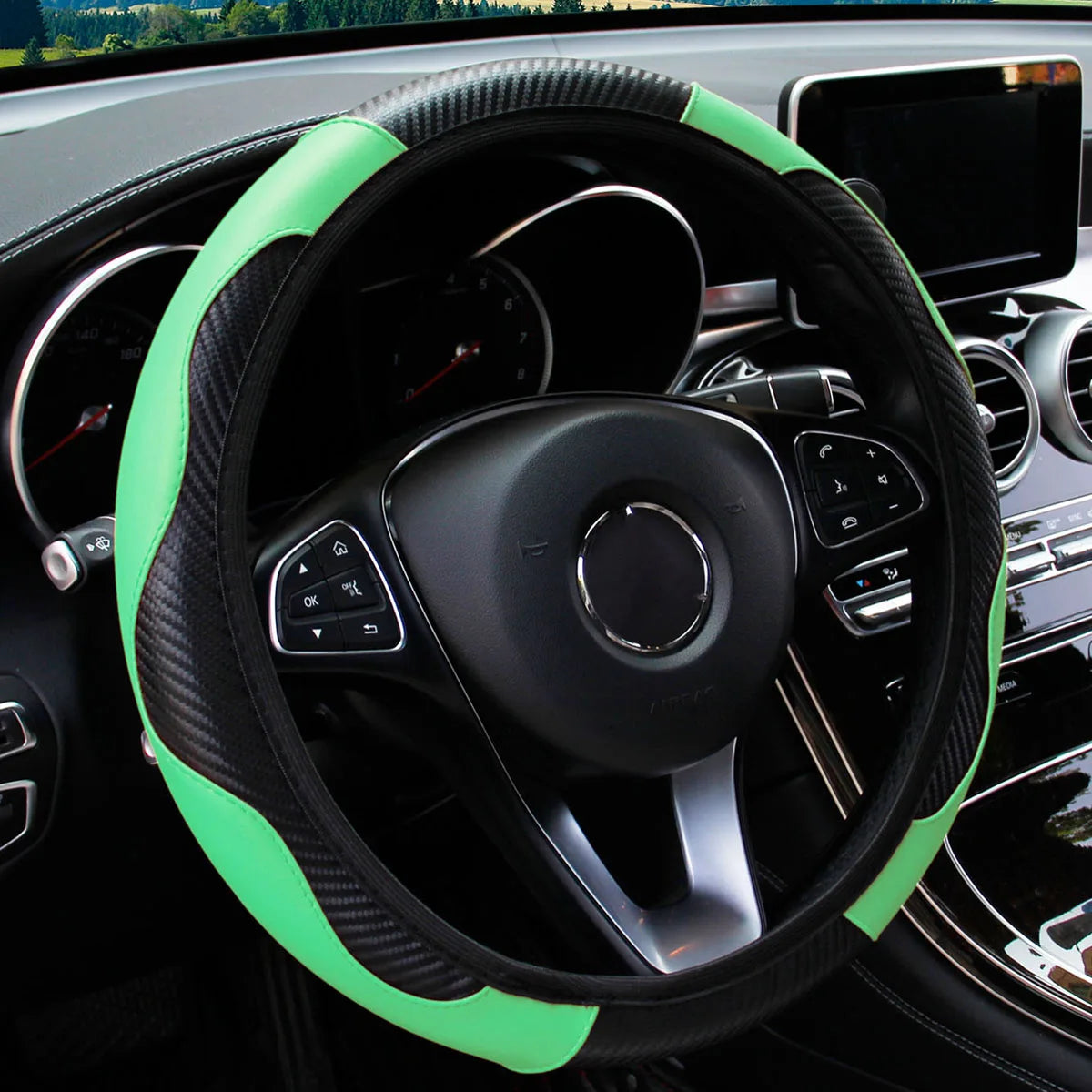 PU Carbon Fiber Leather Car Steering Wheel Cover