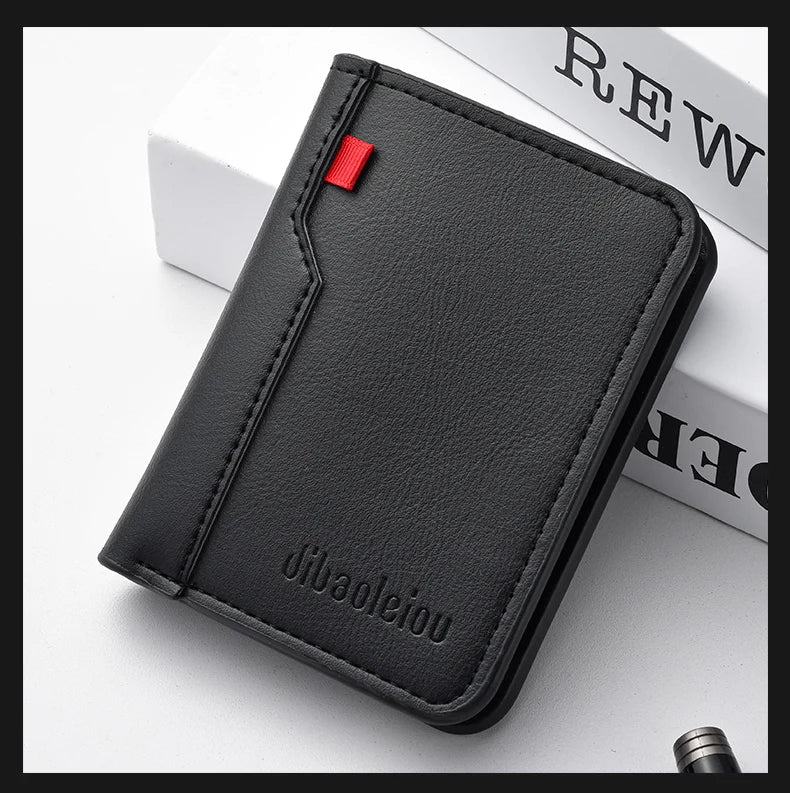 Ultra-Thin PU Leather Card Holder: Minimalist Men's Vertical Wallet.