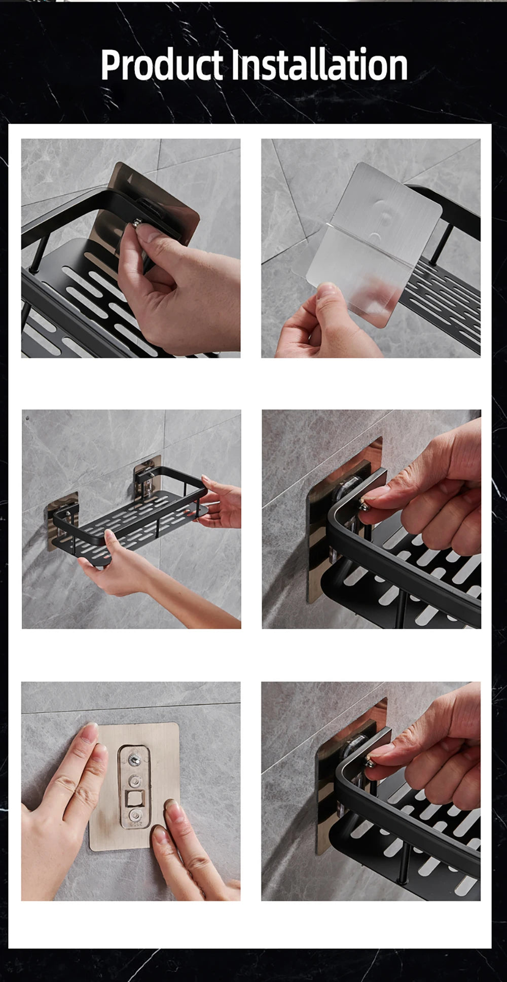 Wall-Mounted Shower & Shampoo Storage Rack.