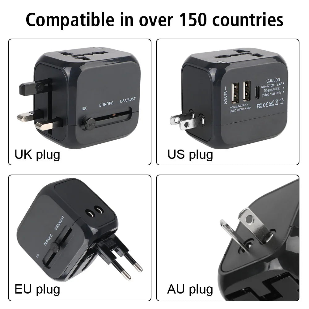 All-in-One Universal Travel Adapter with USB & Type-C