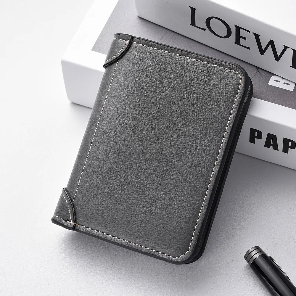 Ultra-Thin PU Leather Card Holder: Minimalist Men's Vertical Wallet.