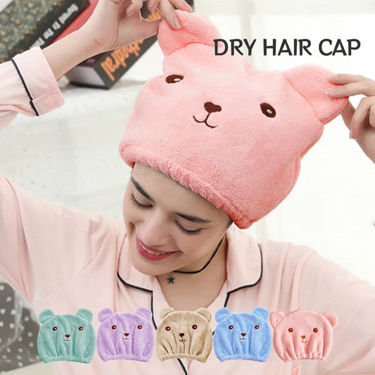 Cute Bear Quick-Dry Cap: Effortless Hair Care, Zero Frizz.