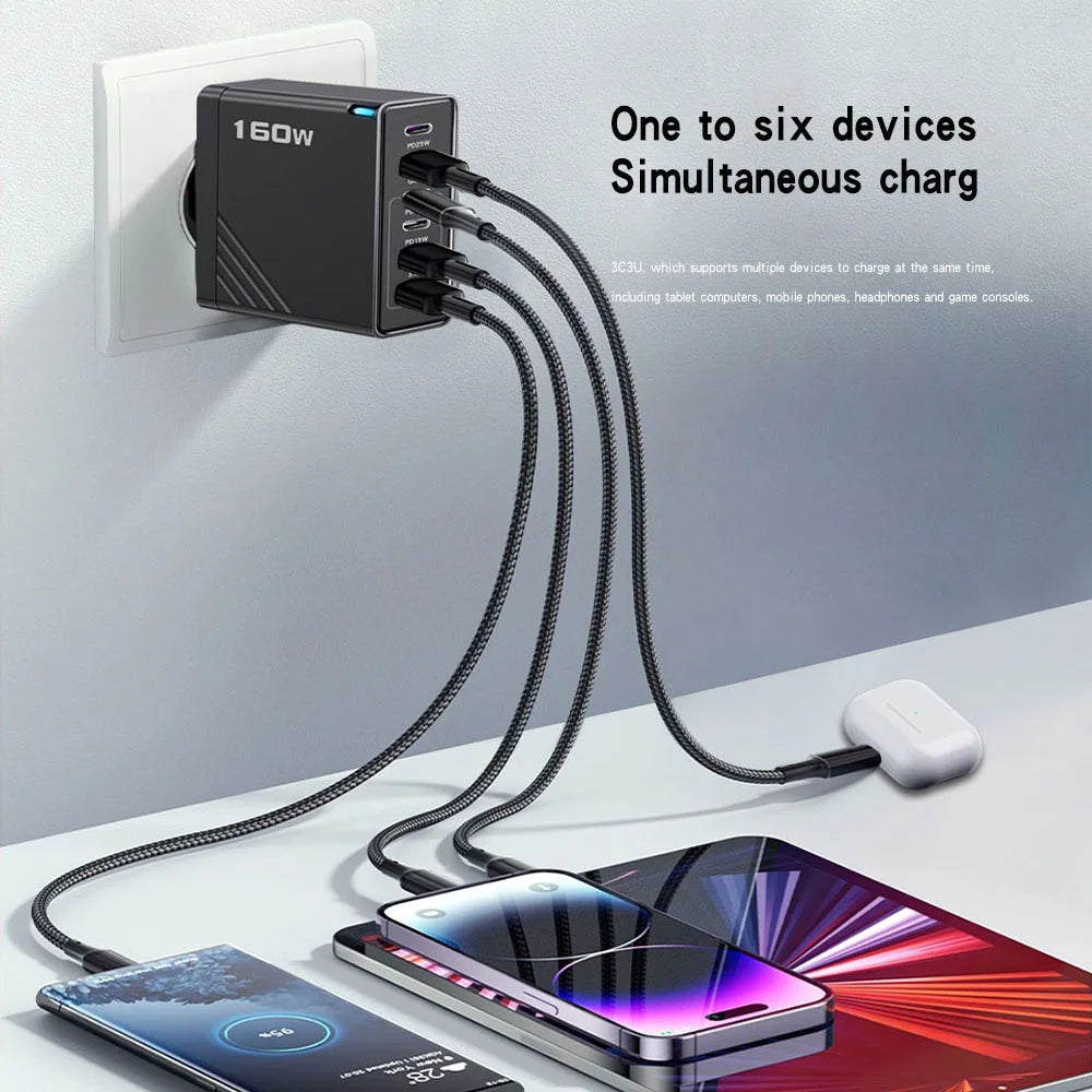 160W Multi-Port USB-C Fast Charger: Universal Adapter for iPhone, Samsung, & More.
