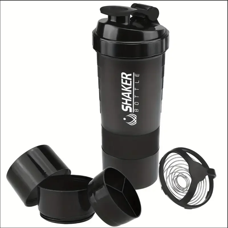 2-Tier Protein Shaker Bottle: Integrated Power Container for Gym & Fitness.