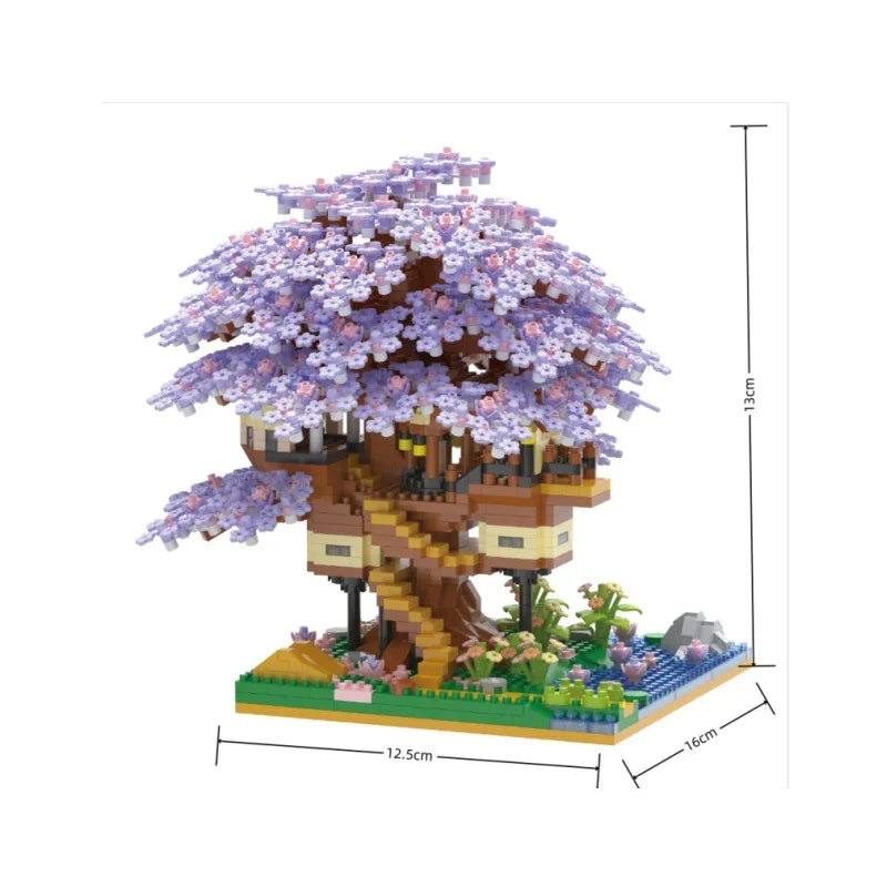 Pink Cherry Tree House Micro-Block Set: Challenging Build, Beautiful Display.