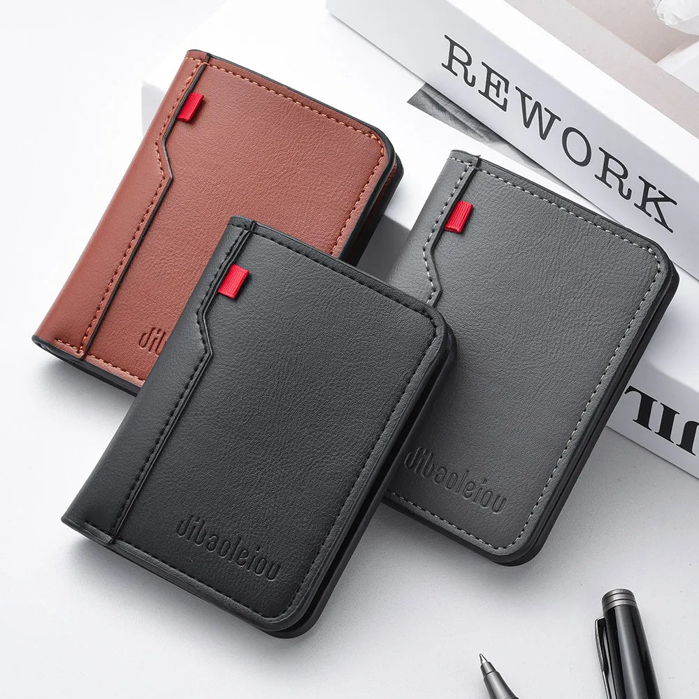 Ultra-Thin PU Leather Card Holder: Minimalist Men's Vertical Wallet.