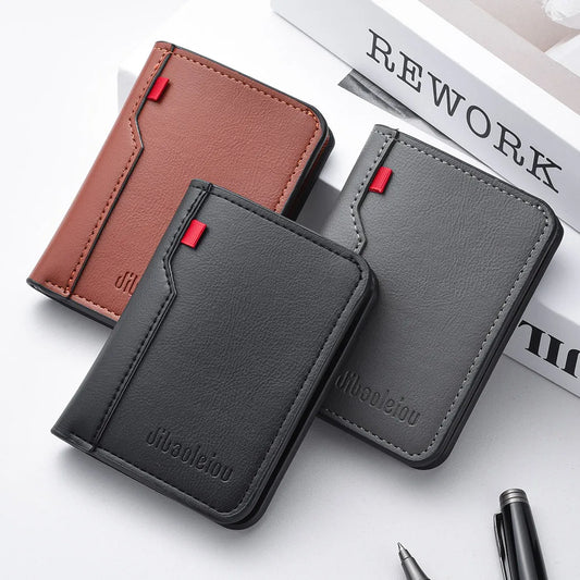 Ultra-Thin PU Leather Card Holder: Minimalist Men's Vertical Wallet.