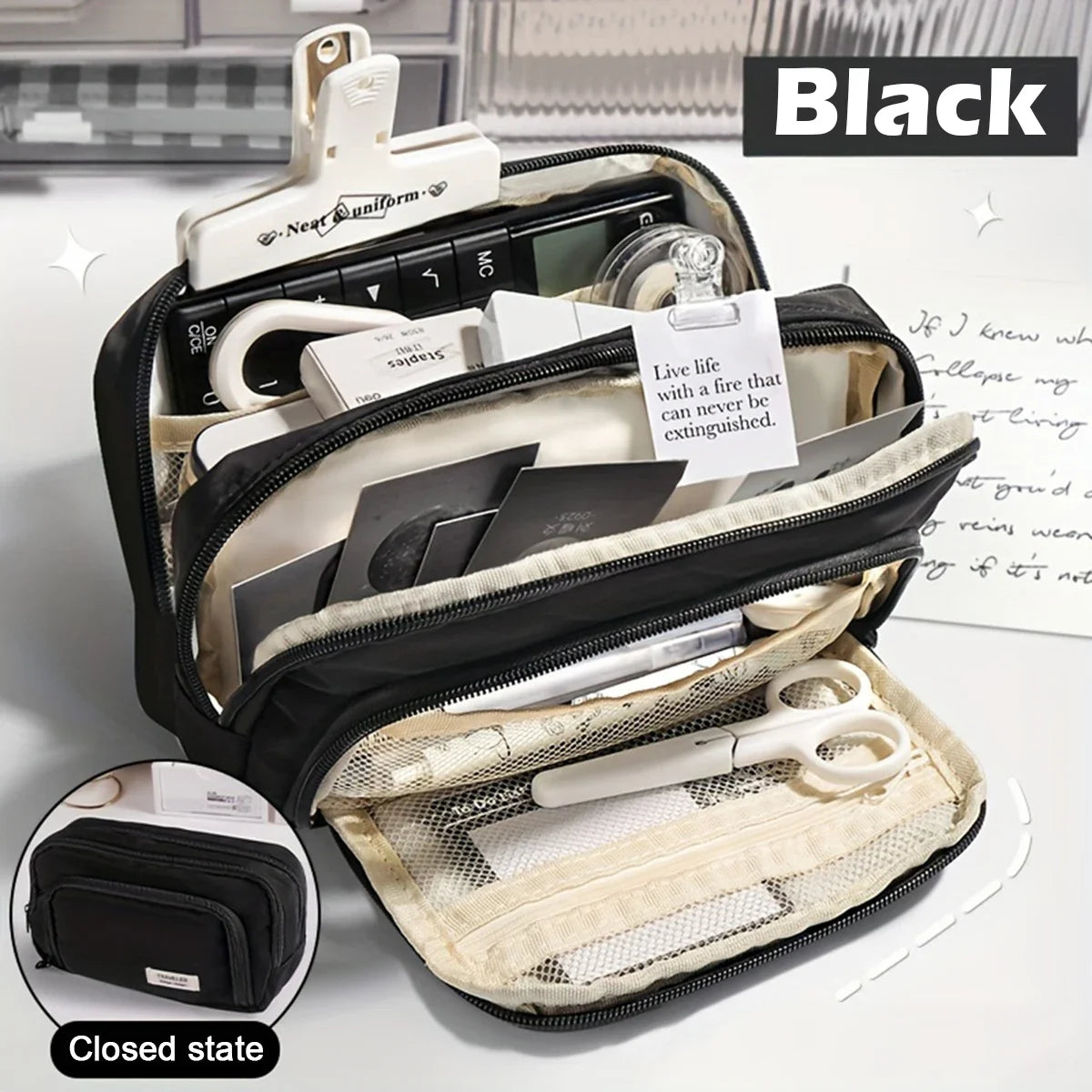 Large-Capacity Multi-Layer Organizer: Versatile Stationery & Makeup Pouch.