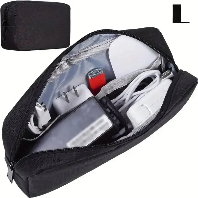 Small Electronics Travel Organizer: Cable, Cord, & SD Card Storage Bag.