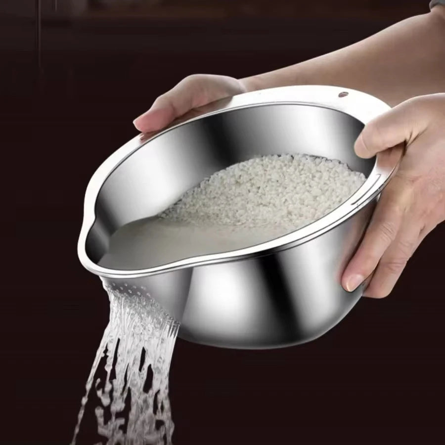 Stainless Steel Rice Washer Strainer Bowl