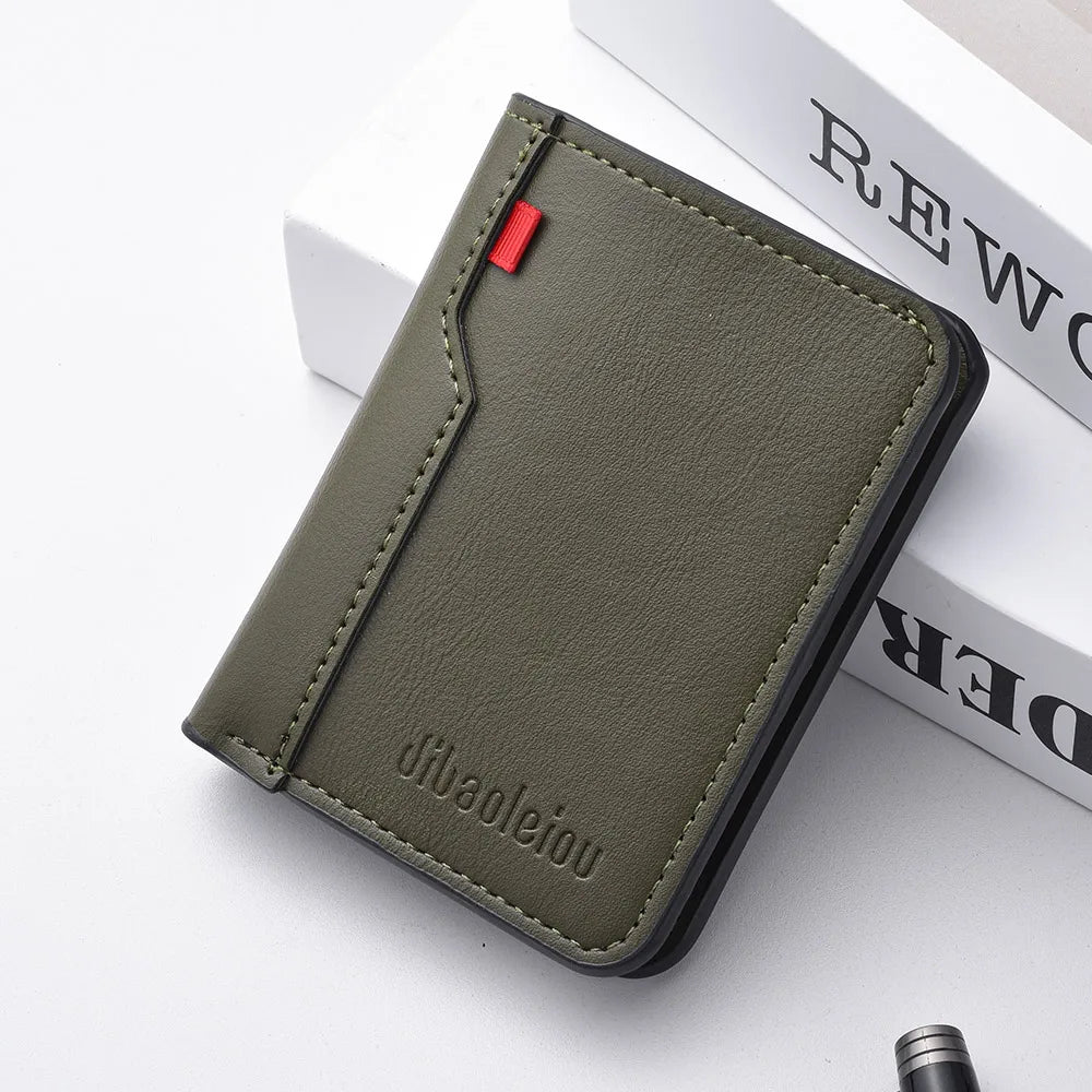 Ultra-Thin PU Leather Card Holder: Minimalist Men's Vertical Wallet.