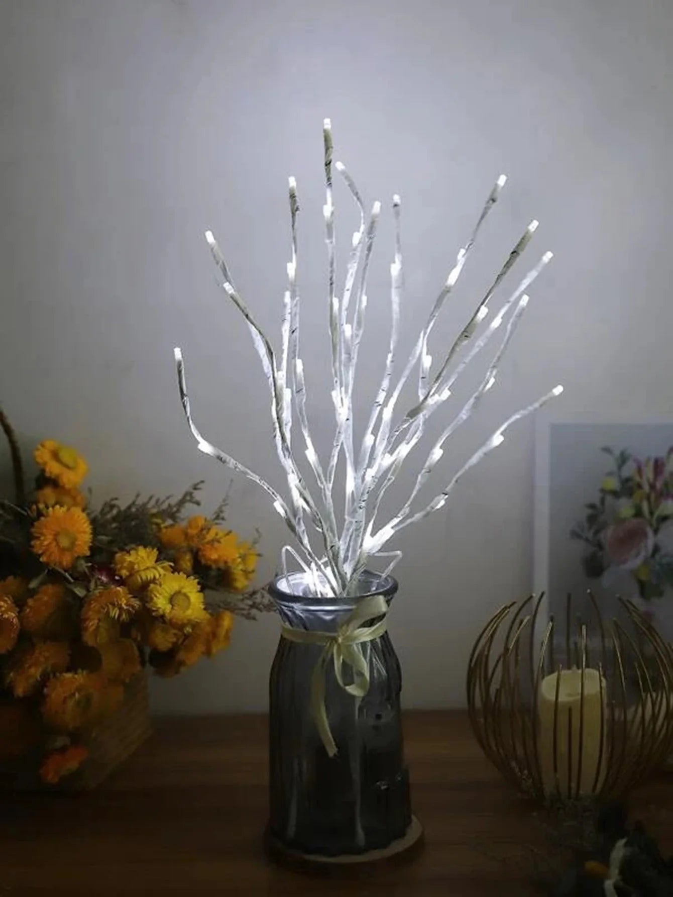 White Birch Branch Lights: 20 LED Fairy Willow for Home & Holiday Decor.