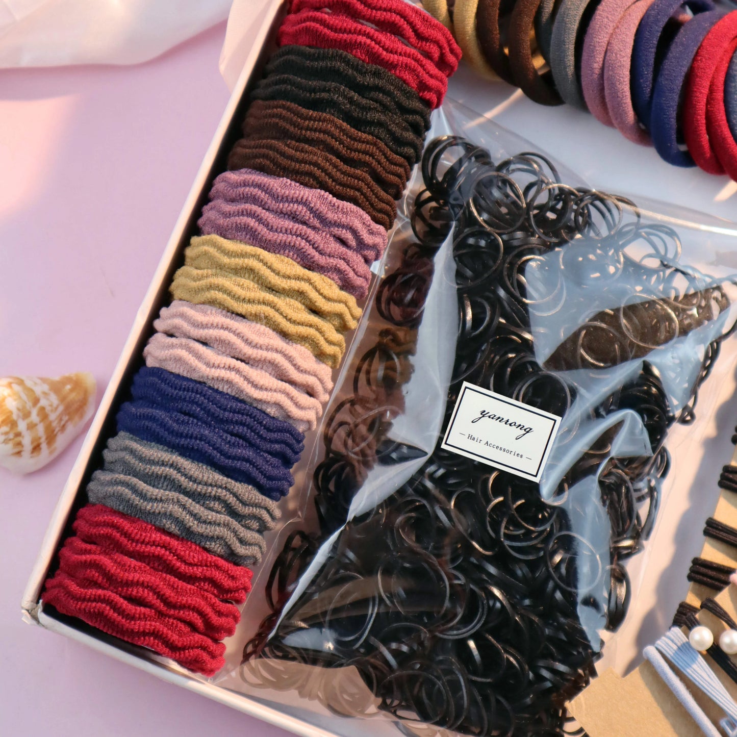 1085-Piece Dark Hair Accessories Set: Ultimate Value Ponytail & Scrunchie Collection.