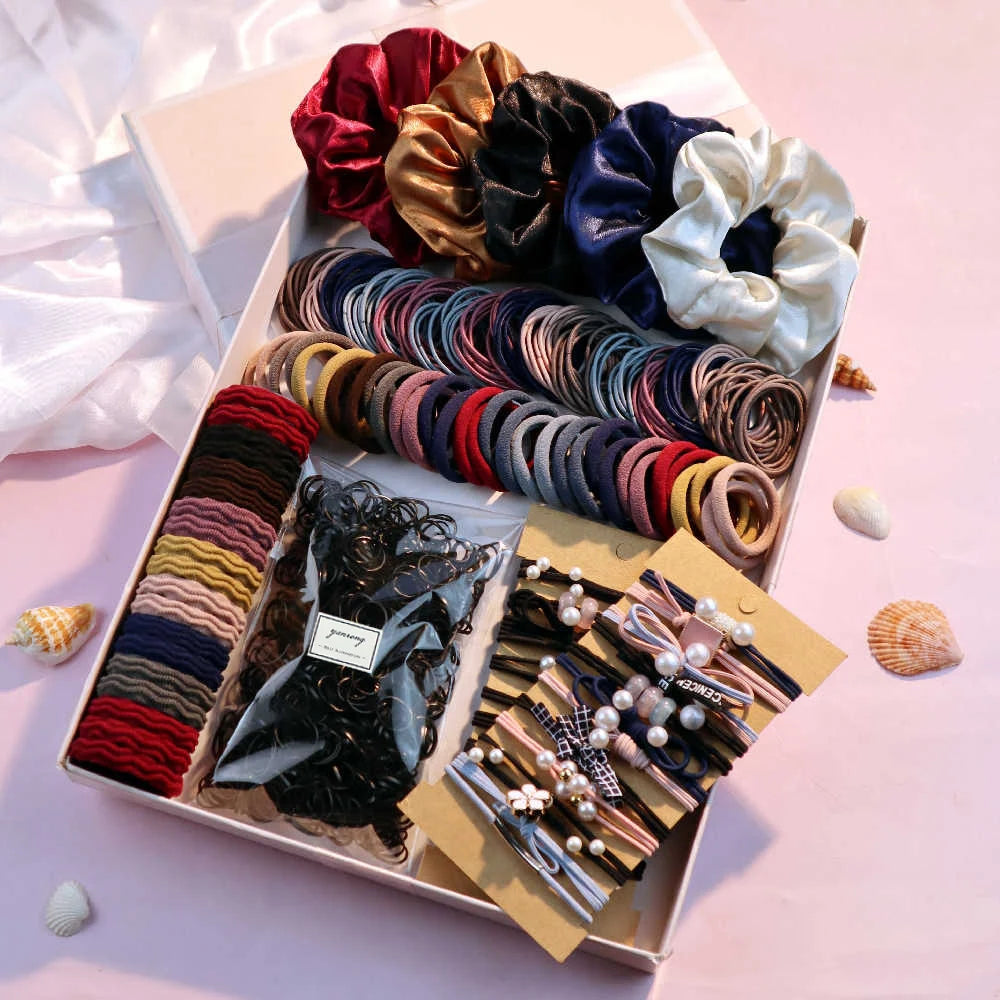 1085-Piece Dark Hair Accessories Set: Ultimate Value Ponytail & Scrunchie Collection.