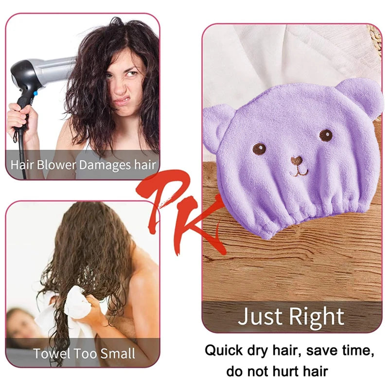Cute Bear Quick-Dry Cap: Effortless Hair Care, Zero Frizz.