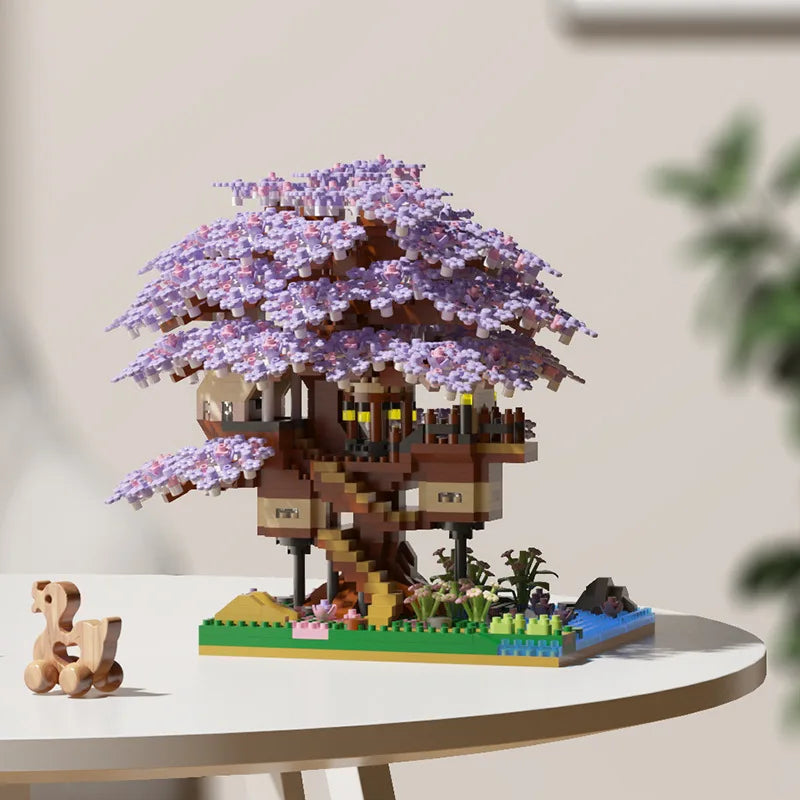 Pink Cherry Tree House Micro-Block Set: Challenging Build, Beautiful Display.