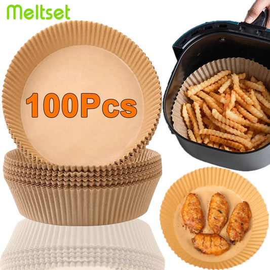 Air Fryer Disposable Paper Liners: 50/100 Pcs Non-Stick Baking Papers.