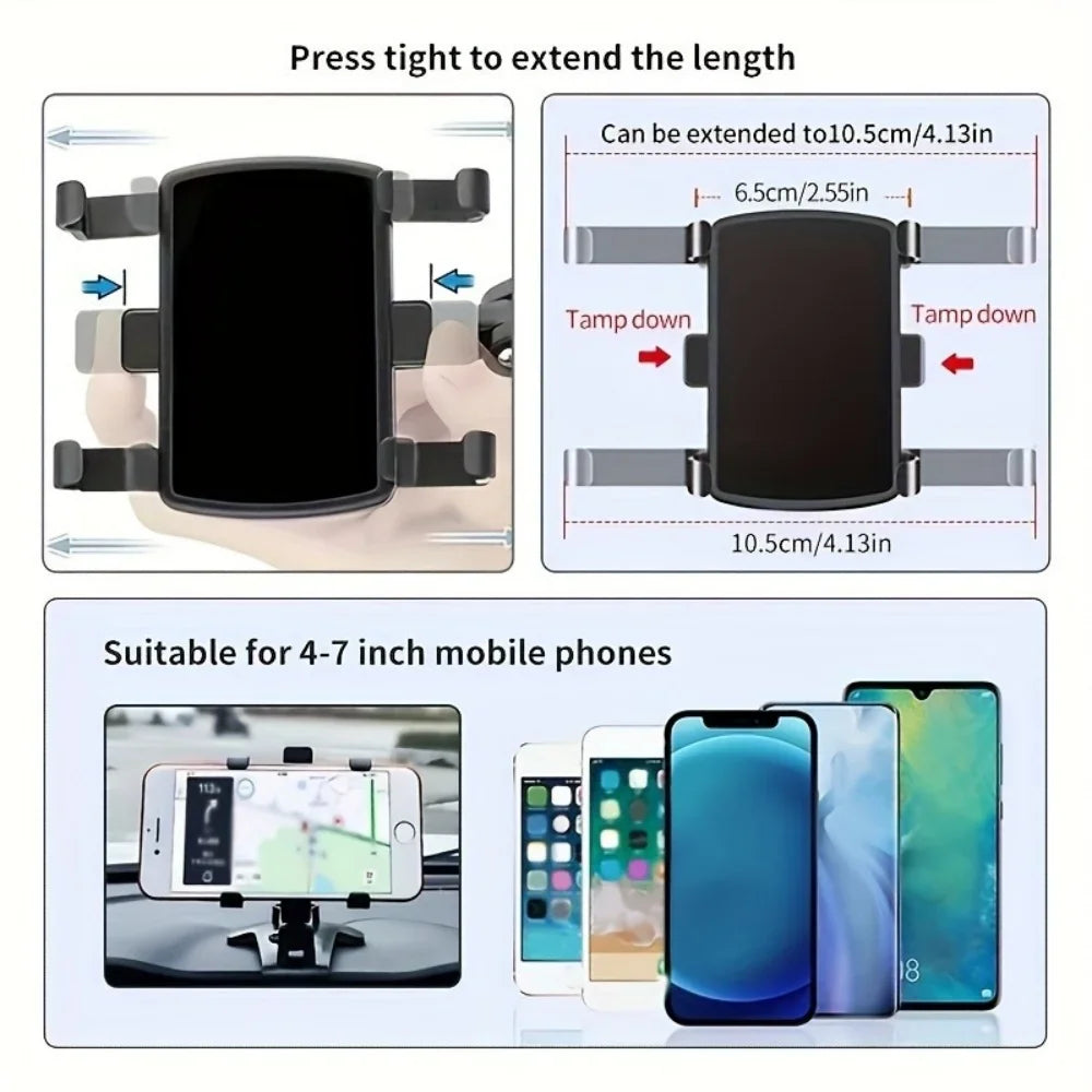 Universal Dashboard Phone Holder: Easy-Clip Mount Stand for GPS Navigation.