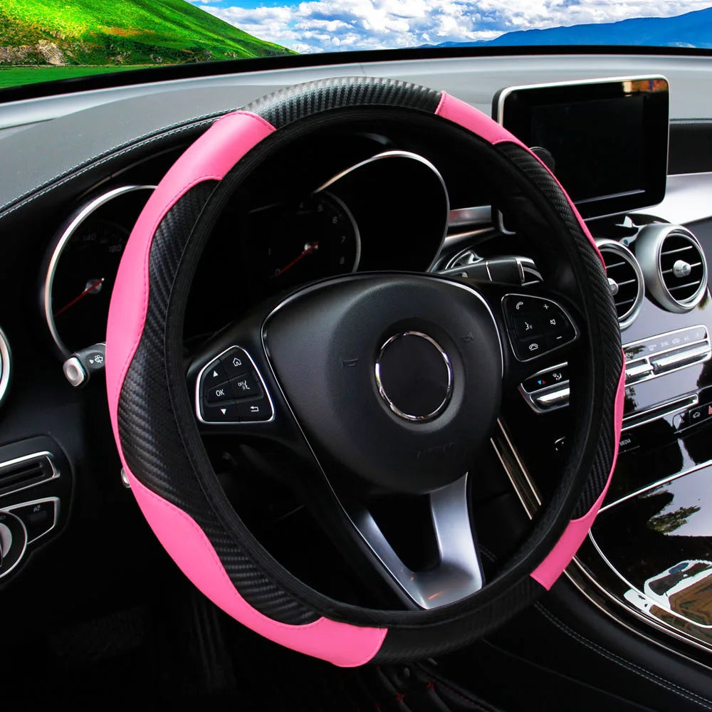 PU Carbon Fiber Leather Car Steering Wheel Cover