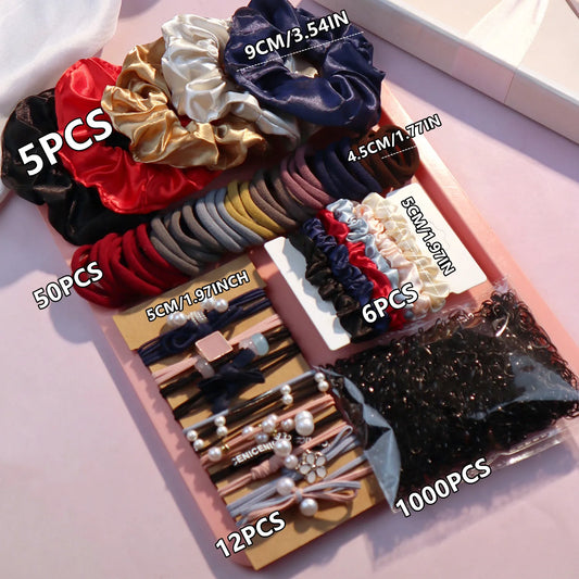 1085-Piece Dark Hair Accessories Set: Ultimate Value Ponytail & Scrunchie Collection.