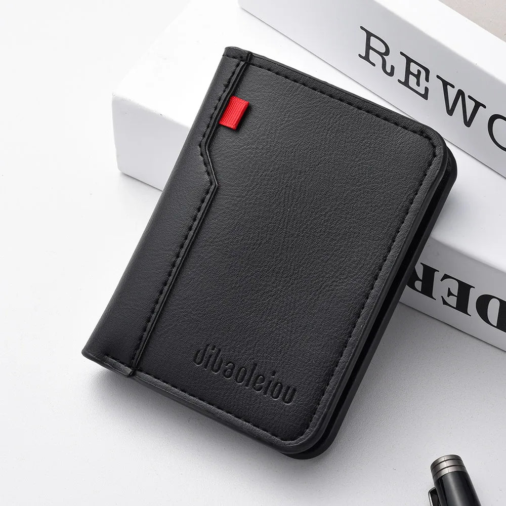 Ultra-Thin PU Leather Card Holder: Minimalist Men's Vertical Wallet.