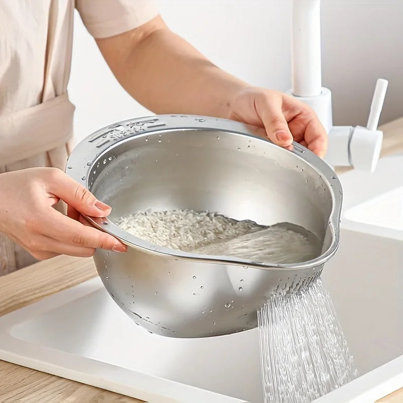Stainless Steel Rice Washer Strainer Bowl