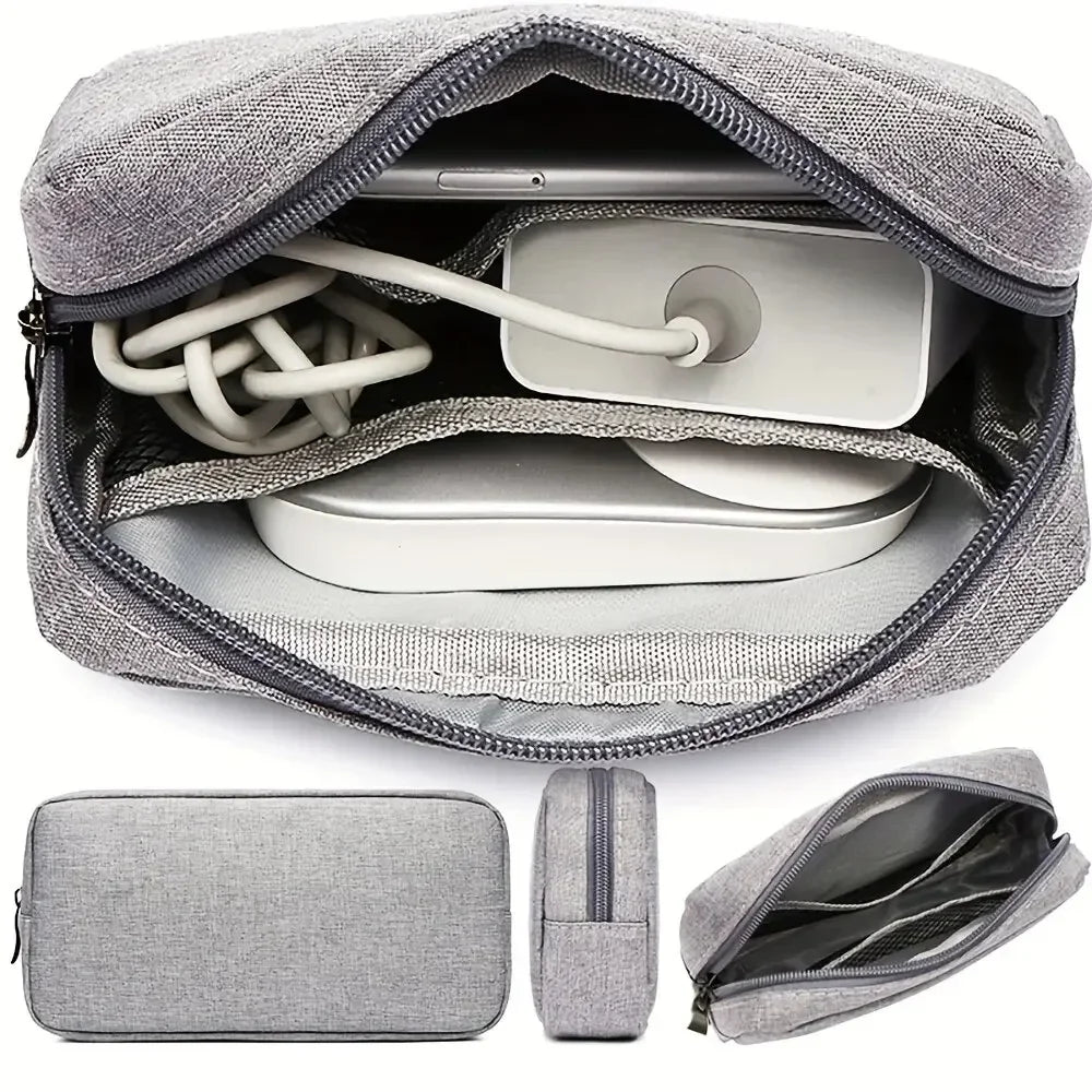 Small Electronics Travel Organizer: Cable, Cord, & SD Card Storage Bag.