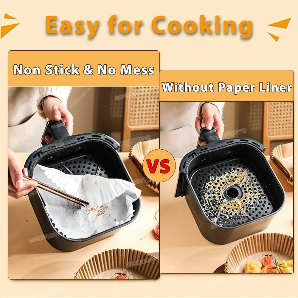 Air Fryer Disposable Paper Liners: 50/100 Pcs Non-Stick Baking Papers.