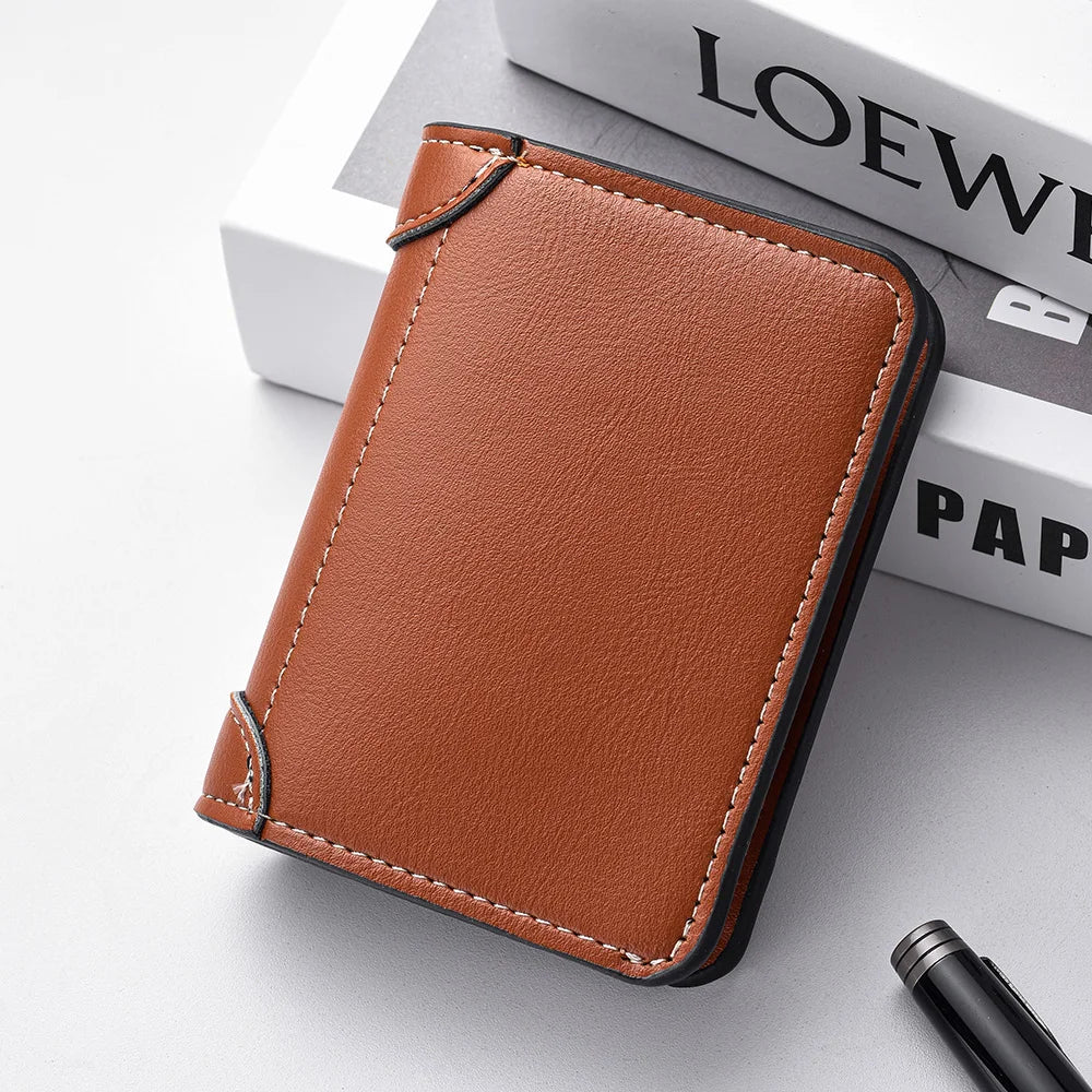 Ultra-Thin PU Leather Card Holder: Minimalist Men's Vertical Wallet.