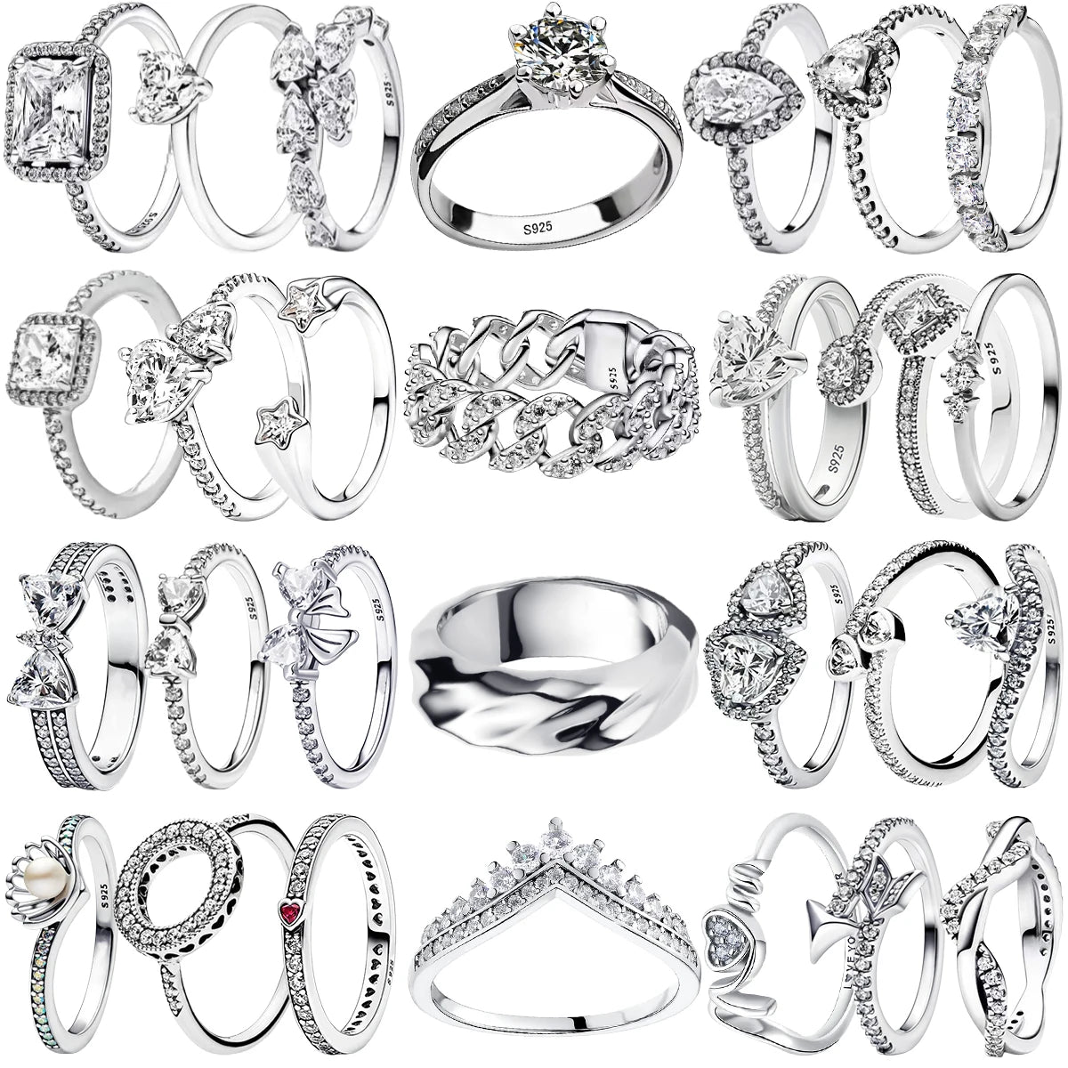 Vintage Moissanite Heart Crown Ring: Sterling Silver Fine Jewelry Gift.