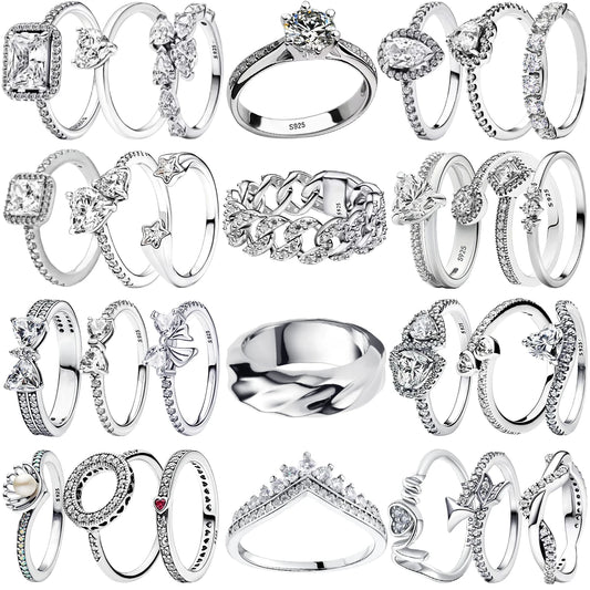 Vintage Moissanite Heart Crown Ring: Sterling Silver Fine Jewelry Gift.