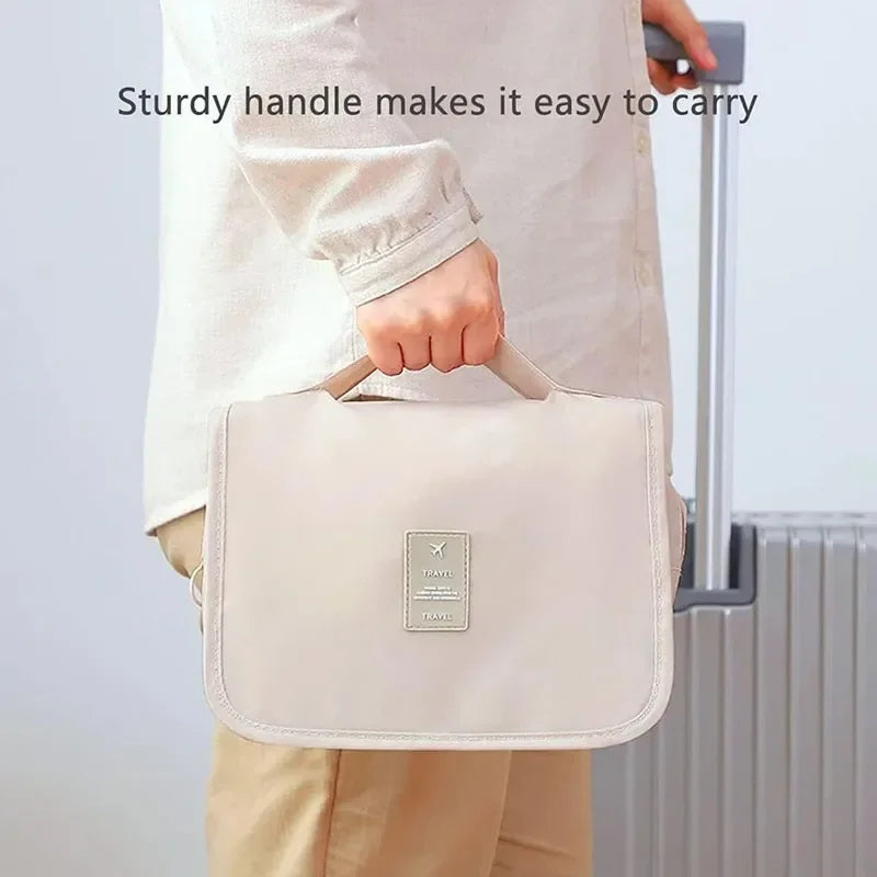 Waterproof Travel Makeup & Toiletry Bag: Hanging Organizer with Hook.