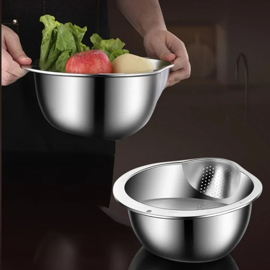 Stainless Steel Rice Washer Strainer Bowl