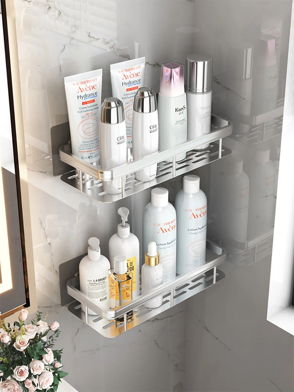 Wall-Mounted Shower & Shampoo Storage Rack.