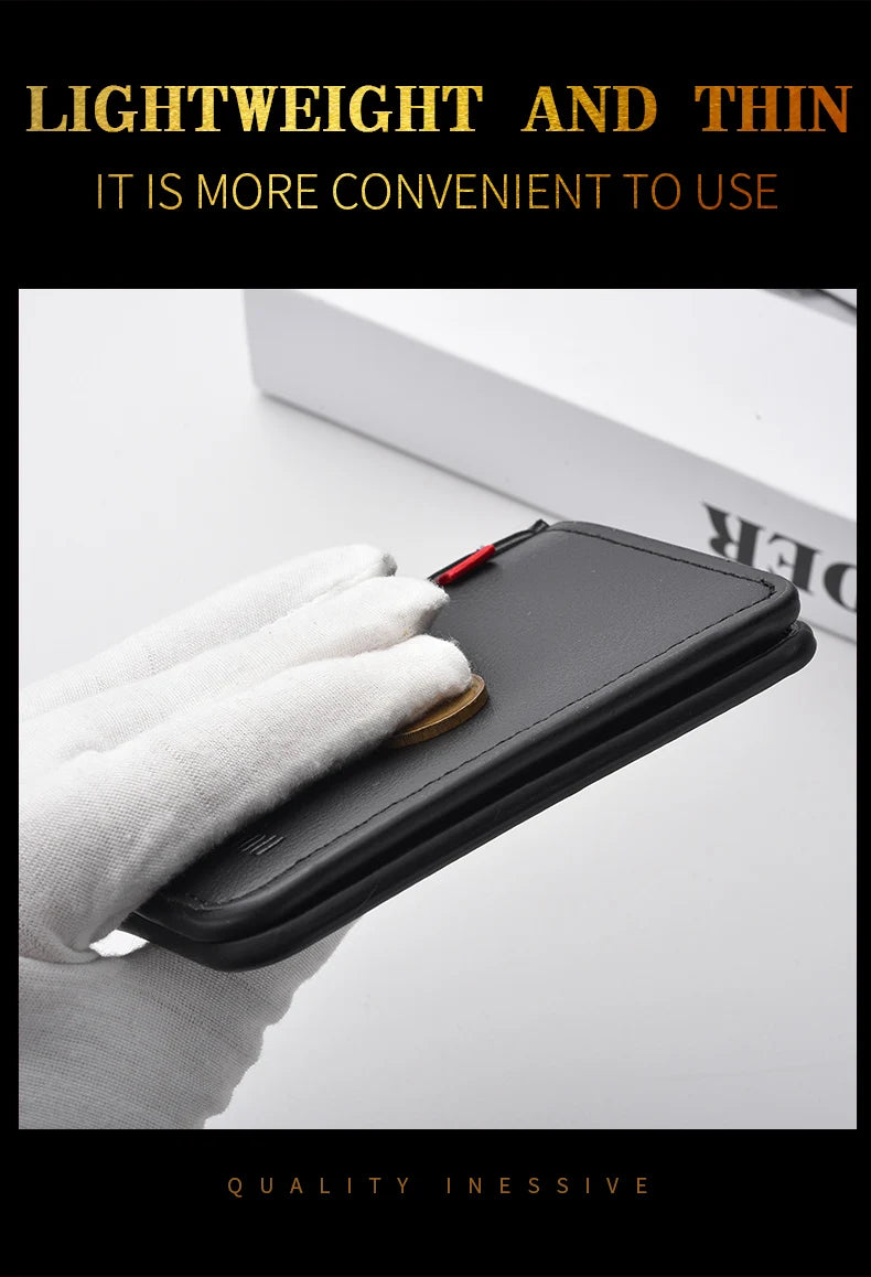 Ultra-Thin PU Leather Card Holder: Minimalist Men's Vertical Wallet.