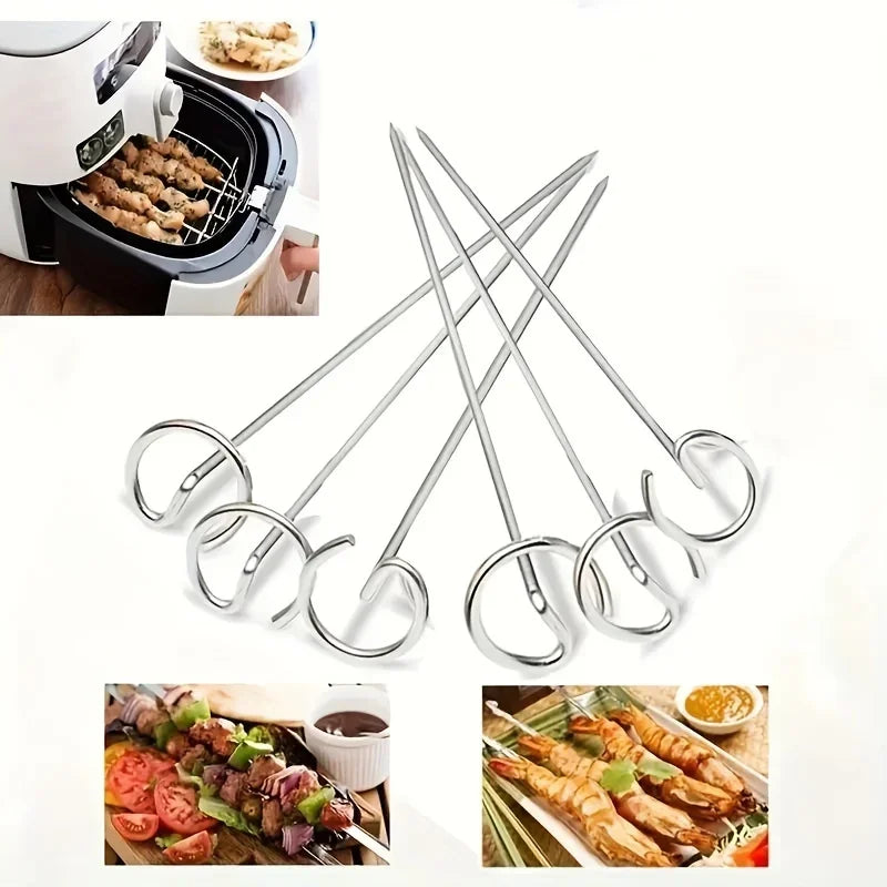 10PCS Reusable Stainless Steel Skewers with Anti-Roll Rings