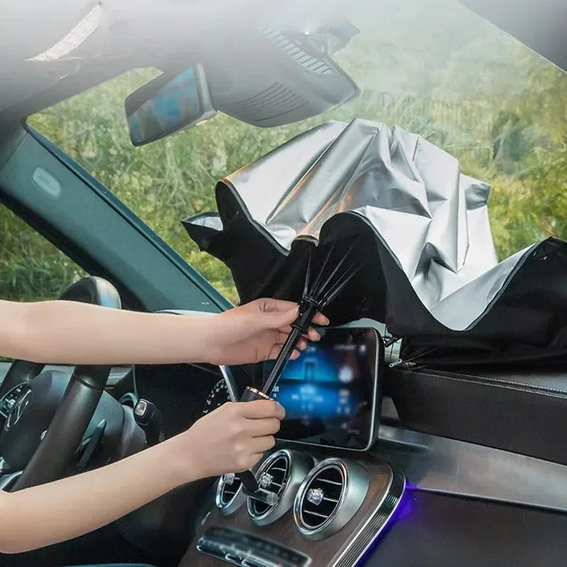 Folding Windshield Sunshade Umbrella: Instant Car Sun Protection.