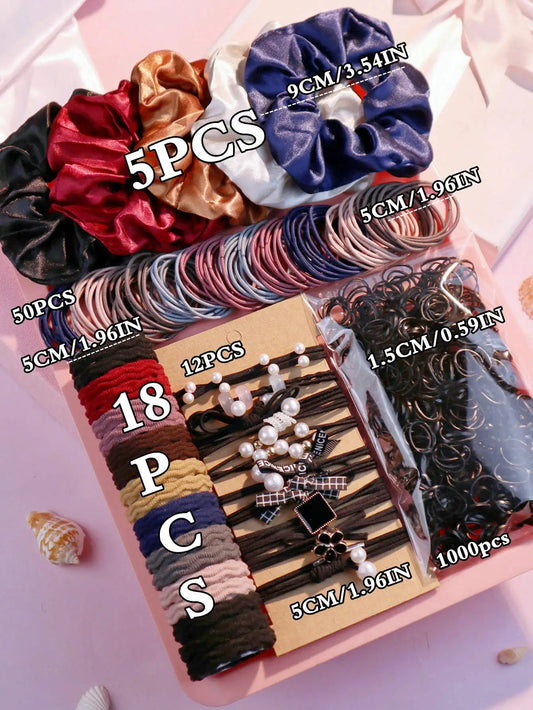1085-Piece Dark Hair Accessories Set: Ultimate Value Ponytail & Scrunchie Collection.