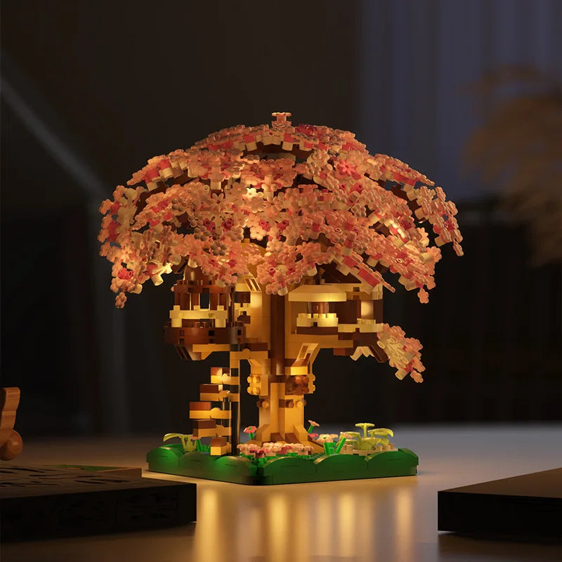 Pink Cherry Tree House Micro-Block Set: Challenging Build, Beautiful Display.