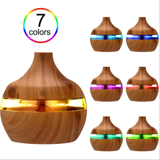 Wood Grain Ultrasonic Diffuser: 300ml Aroma & Cool Mist Humidifier.
