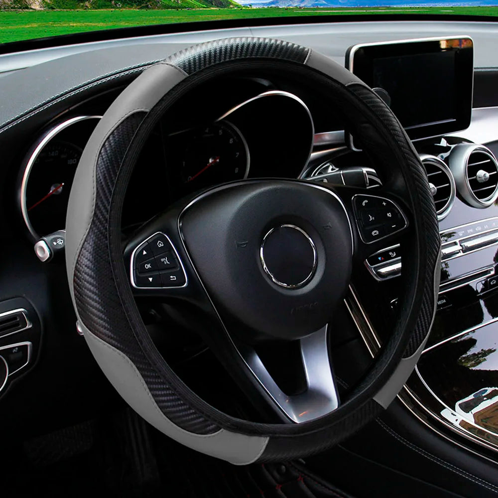 PU Carbon Fiber Leather Car Steering Wheel Cover