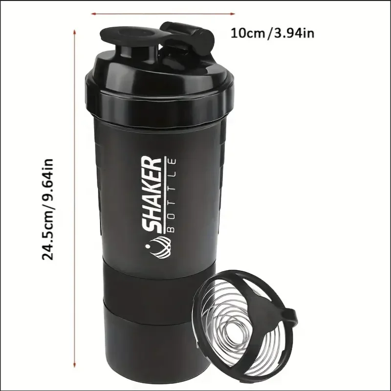 2-Tier Protein Shaker Bottle: Integrated Power Container for Gym & Fitness.