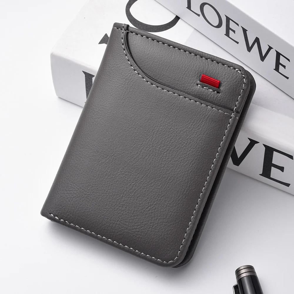 Ultra-Thin PU Leather Card Holder: Minimalist Men's Vertical Wallet.