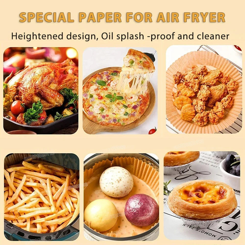Air Fryer Disposable Paper Liners: 50/100 Pcs Non-Stick Baking Papers.