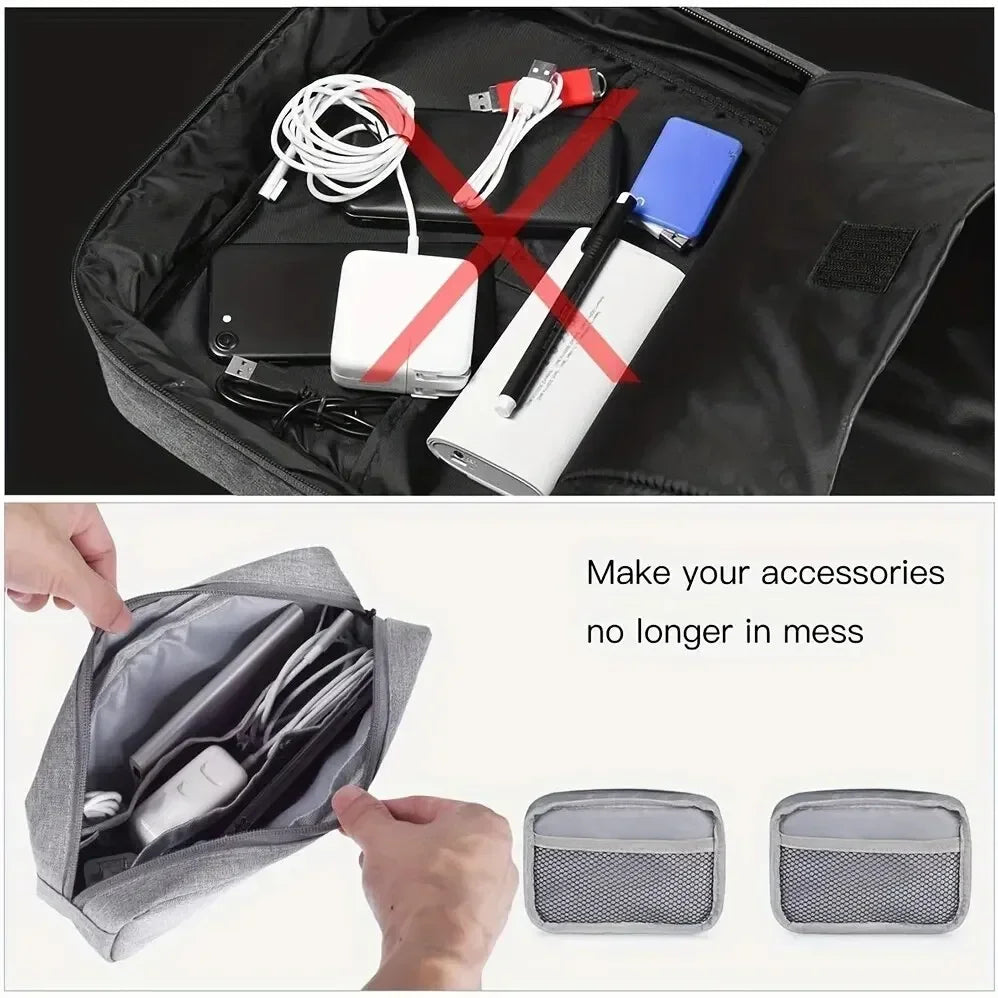 Small Electronics Travel Organizer: Cable, Cord, & SD Card Storage Bag.