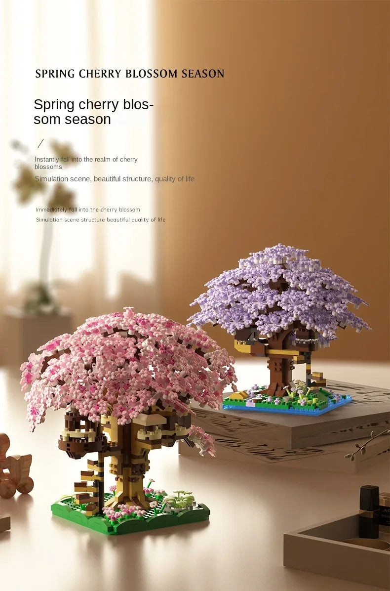 Pink Cherry Tree House Micro-Block Set: Challenging Build, Beautiful Display.