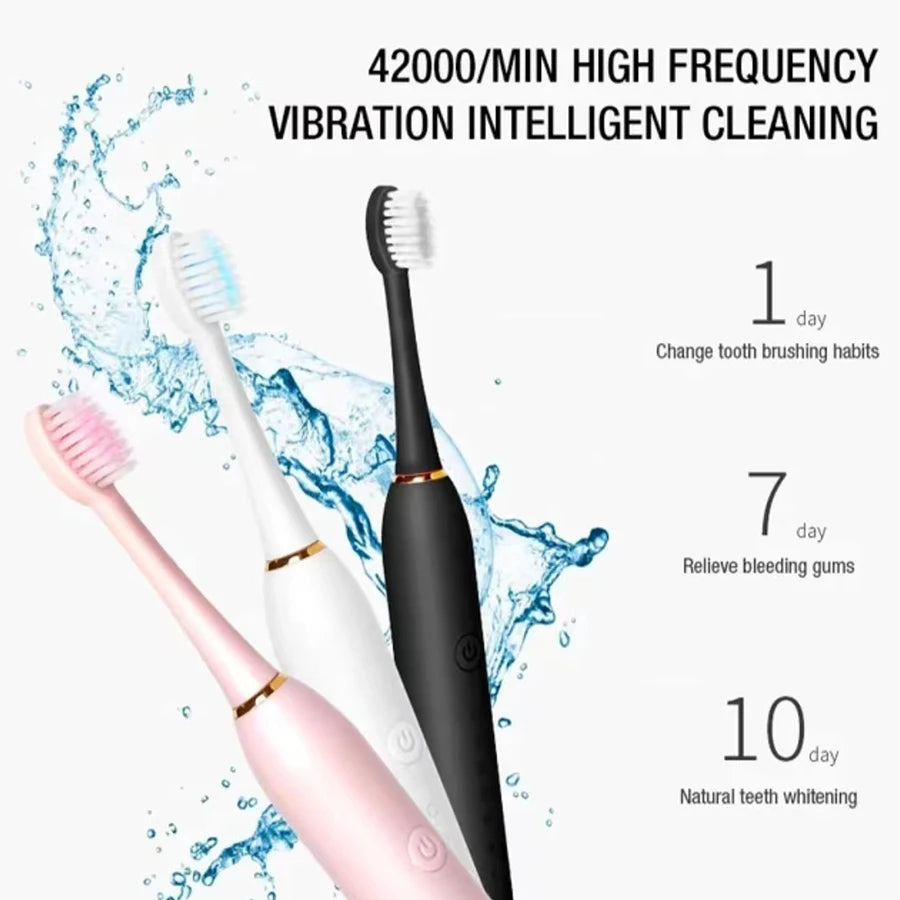 Electric Ultrasonic Toothbrush – 6-Speed Waterproof USB Rechargeable Set