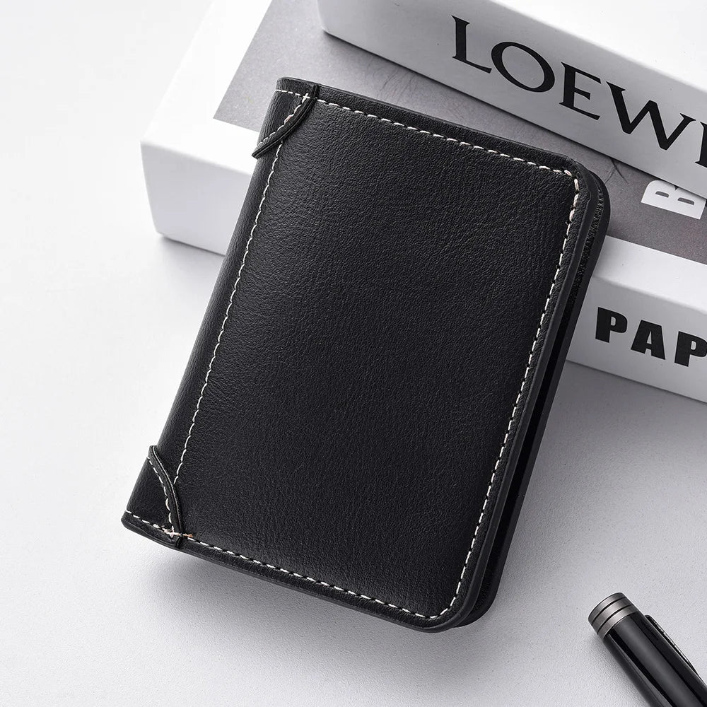 Ultra-Thin PU Leather Card Holder: Minimalist Men's Vertical Wallet.